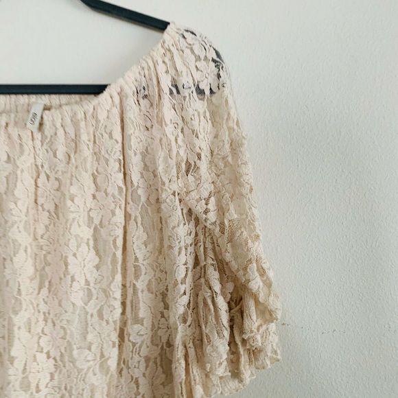 Elan Floral Lace Tunic Cream Off Shoulder Dress - Picture 3 of 7